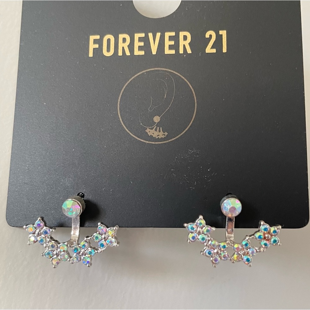 Forever 21 Silver Flower Ear Jacket Earrings